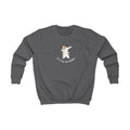 Kids sweatshirt, dark gray crewneck with cat birthday dabbing graphic