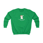 Kids sweatshirt, Kelly green crewneck with cat birthday dabbing graphic