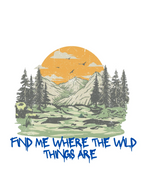 White hoodie graphic design: mountain landscape with orange sun and blue slogan