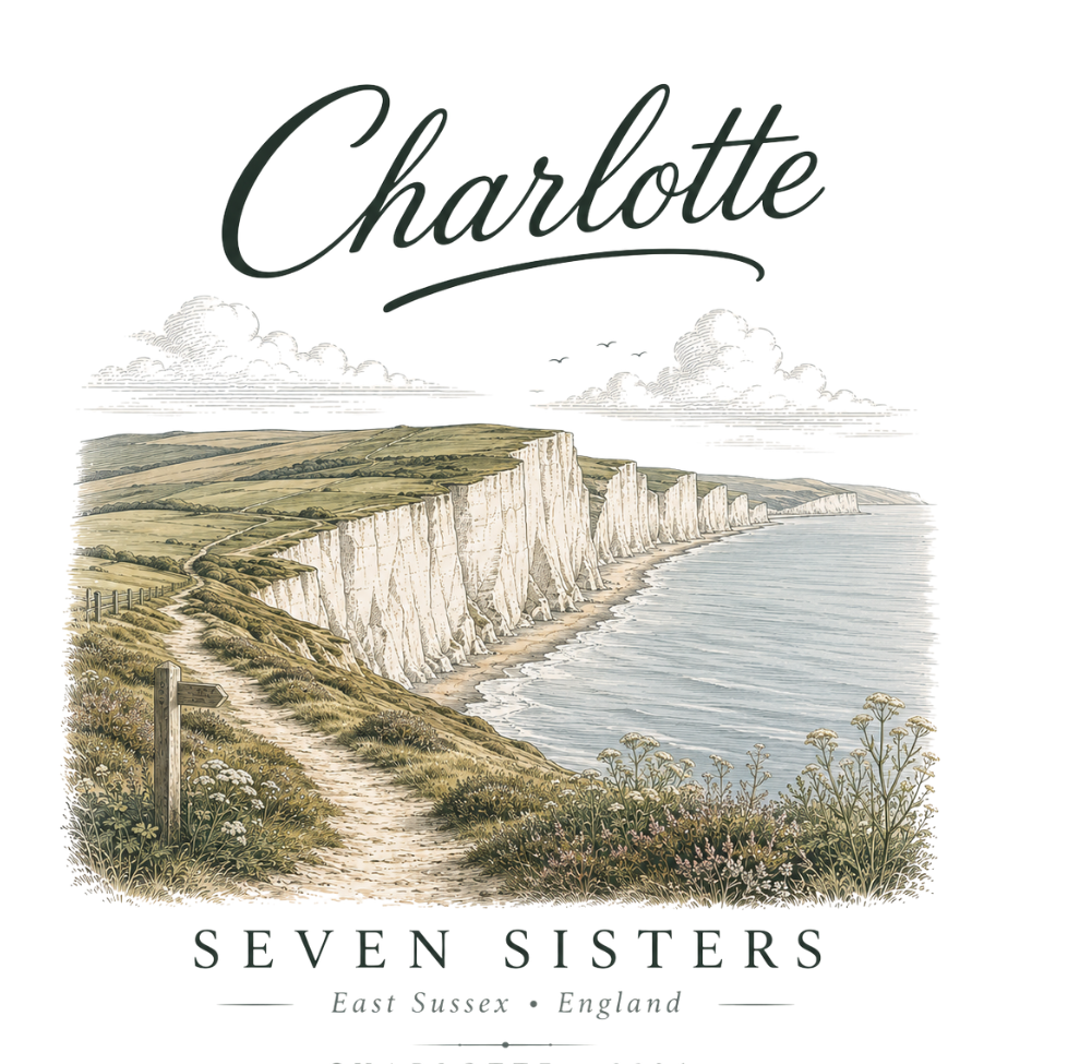Personalised Enamel Camping Mug | Seven Sisters Coastal Design | Custom Name