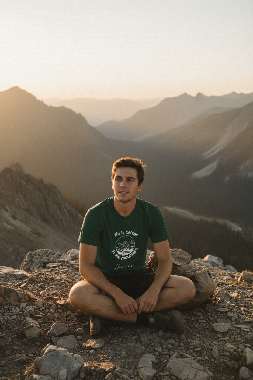 2. James on rocky summit — Forest green UGC