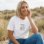 White custom T-shirt with mountain graphic and text "Mentally" and "Off the Grid"