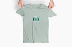 Mint green t-shirt with small green “BEST DAD” paw/reel graphic, crew neck