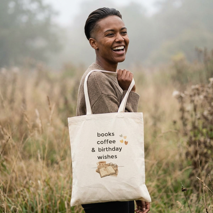 Books Coffee & Birthday Wishes Tote Bag — Book Lover Birthday Gift