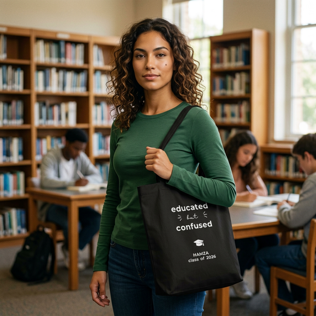Graduation Tote Bag — "educated but confused" Personalised Class of 2026 Cotton Tote