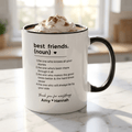 Personalised friendship definition mug, white with black handle and text; “Amy ♥ Hannah”