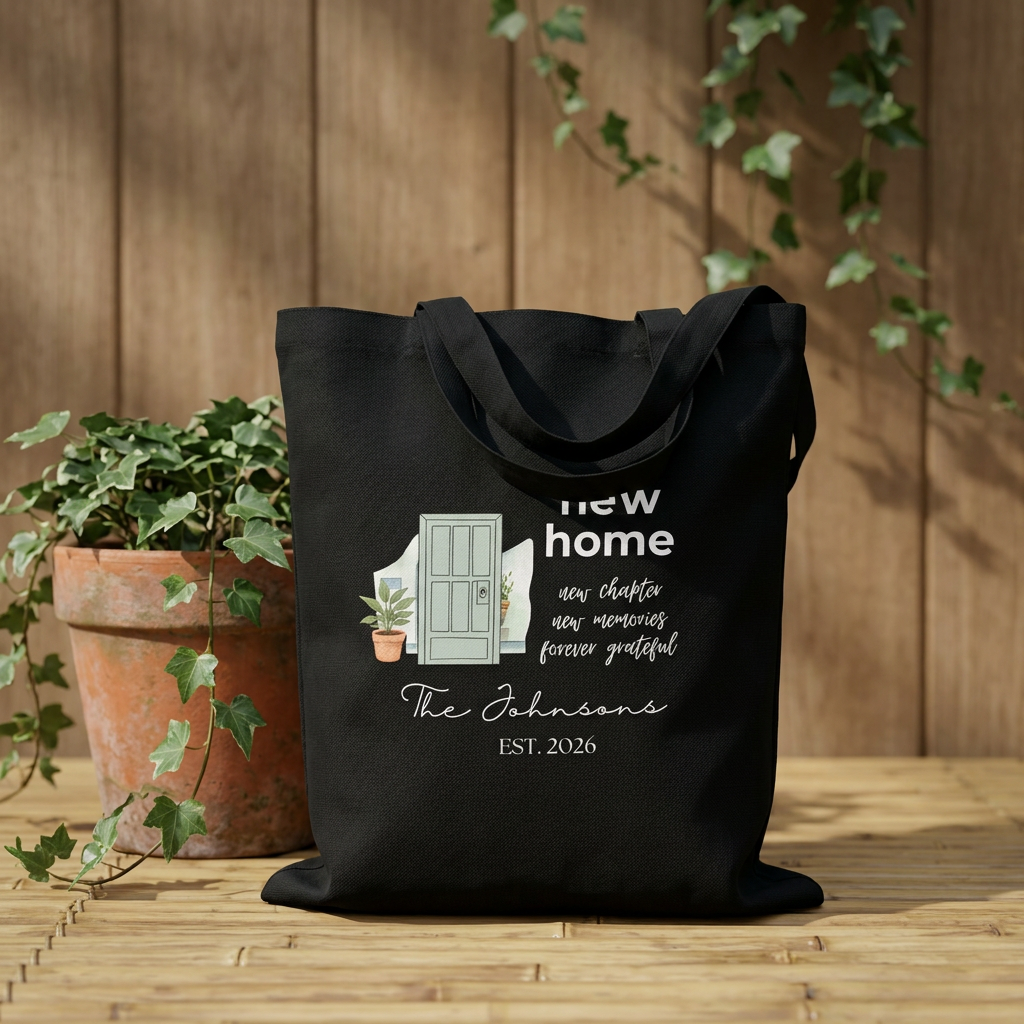 Personalised New Home Tote Bag | Door & Plant Design | Housewarming Gift