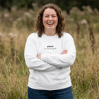 Arctic white sweatshirt with small chest logo and heart emblem