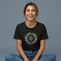 Black unisex eco T-shirt with leaf wreath 'go green or go home' graphic