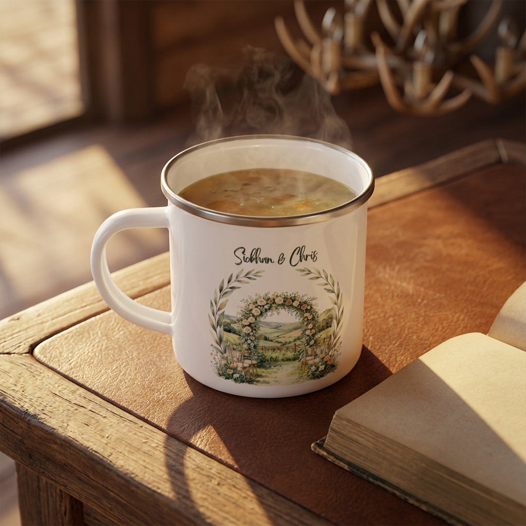 Personalised Enamel Wedding Mug — Where We Said Yes | Camping Keepsake Gift