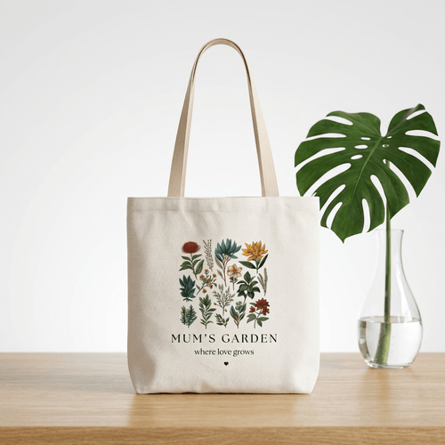Personalised Floral Canvas Tote Bag — Mum's Garden Gift for Mum - AlleyCrafters