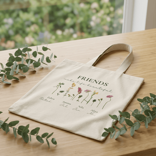 Personalised Friends Tote Bag — Friends Make Life Beautiful Floral Canvas Gift - AlleyCrafters