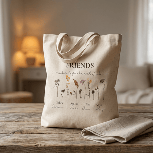 Personalised Friends Tote Bag — Friends Make Life Beautiful Floral Canvas Gift - AlleyCrafters