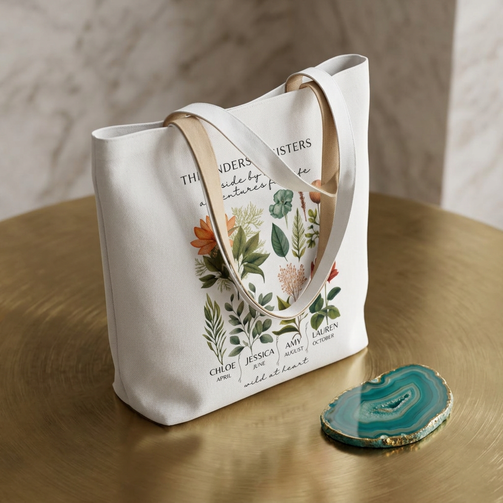 Botanical Family Name Canvas Tote - Personalized Floral Garden Tote Bag