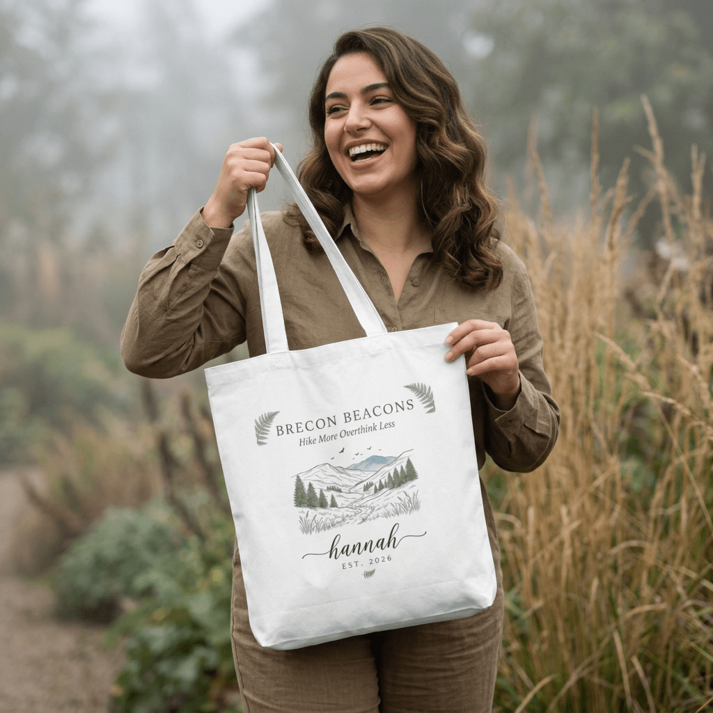 Personalised Mountain Tote Bag — Custom Location, Name & Date | Scenic Illustration - AlleyCrafters