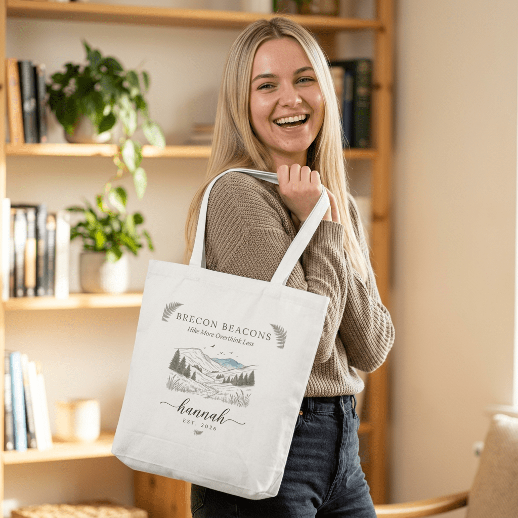 Personalised Mountain Tote Bag — Custom Location, Name & Date | Scenic Illustration - AlleyCrafters