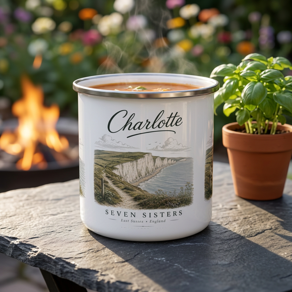 Personalised Enamel Camping Mug | Seven Sisters Coastal Design | Custom Name