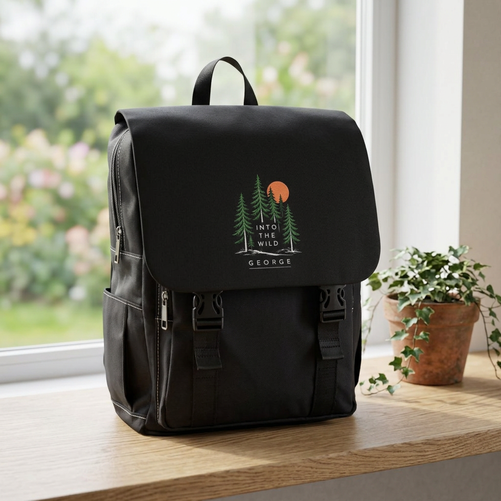 Into The Wild Camping Daypack — All-Black Canvas Outdoor Backpack