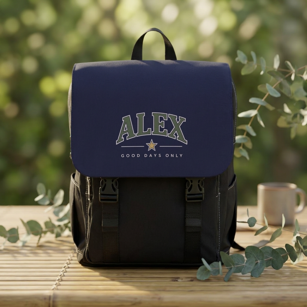 Personalised 'Good Days Only' Backpack — Navy Canvas Shoulder Bag