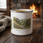 White enamel mug with silver rim, Winnats Pass landscape print and 2026 date.