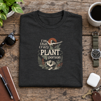 Dark charcoal plant lover t-shirt with botanical 'crazy plant person' graphic
