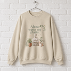 Sand sweatshirt with crew neck and front plant-themed slogan graphic in green and gold