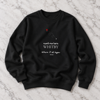 Black personalised place name sweatshirt with 'meet me here' WHITBY print