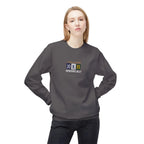 Dark grey sweatshirt with dad jokes slogan graphic on front