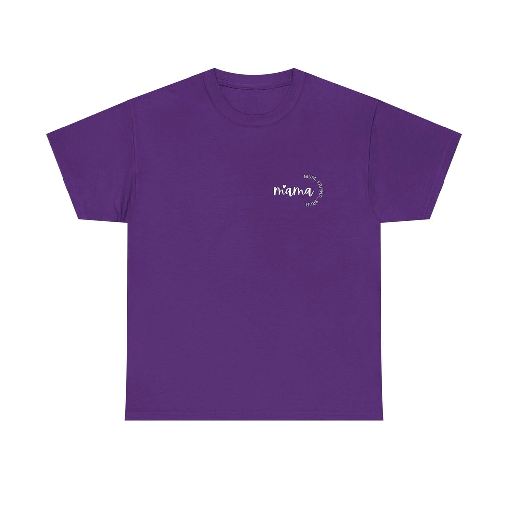 Purple Mama T-shirt with small 'mama' logo on chest, crew neck, short sleeves
