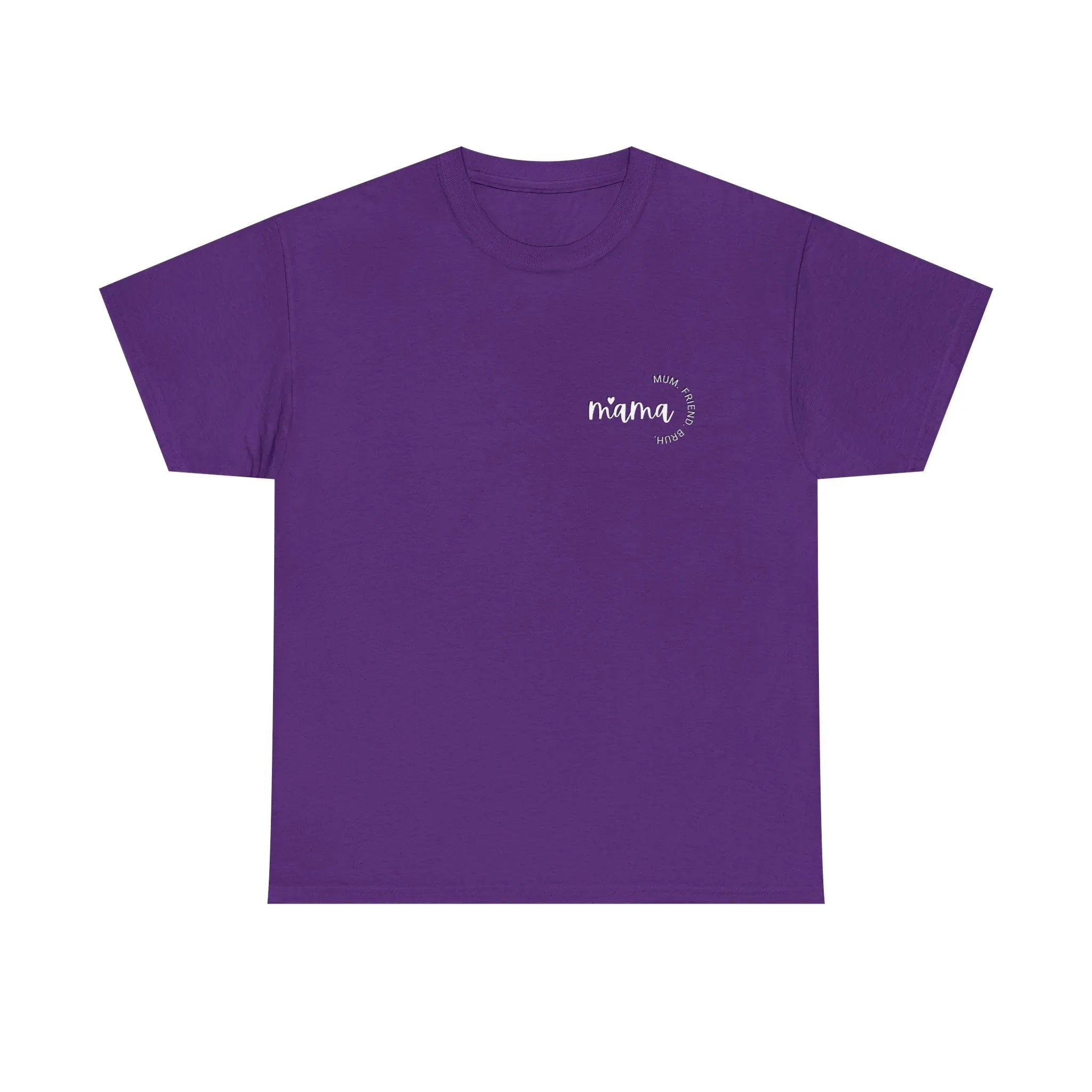 Purple Mama T-shirt with small 'mama' logo on chest, crew neck, short sleeves