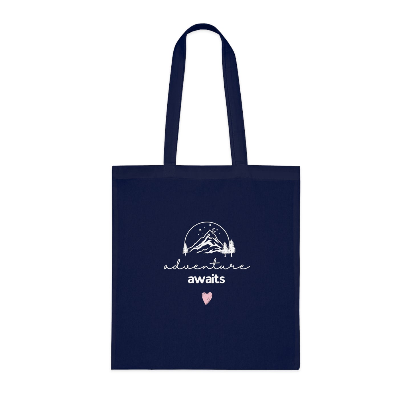 Adventure Awaits Cotton Tote — Mountain Sketch & Heart Canvas Bag