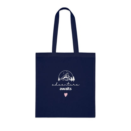 Adventure Awaits Cotton Tote — Mountain Sketch & Heart Canvas Bag