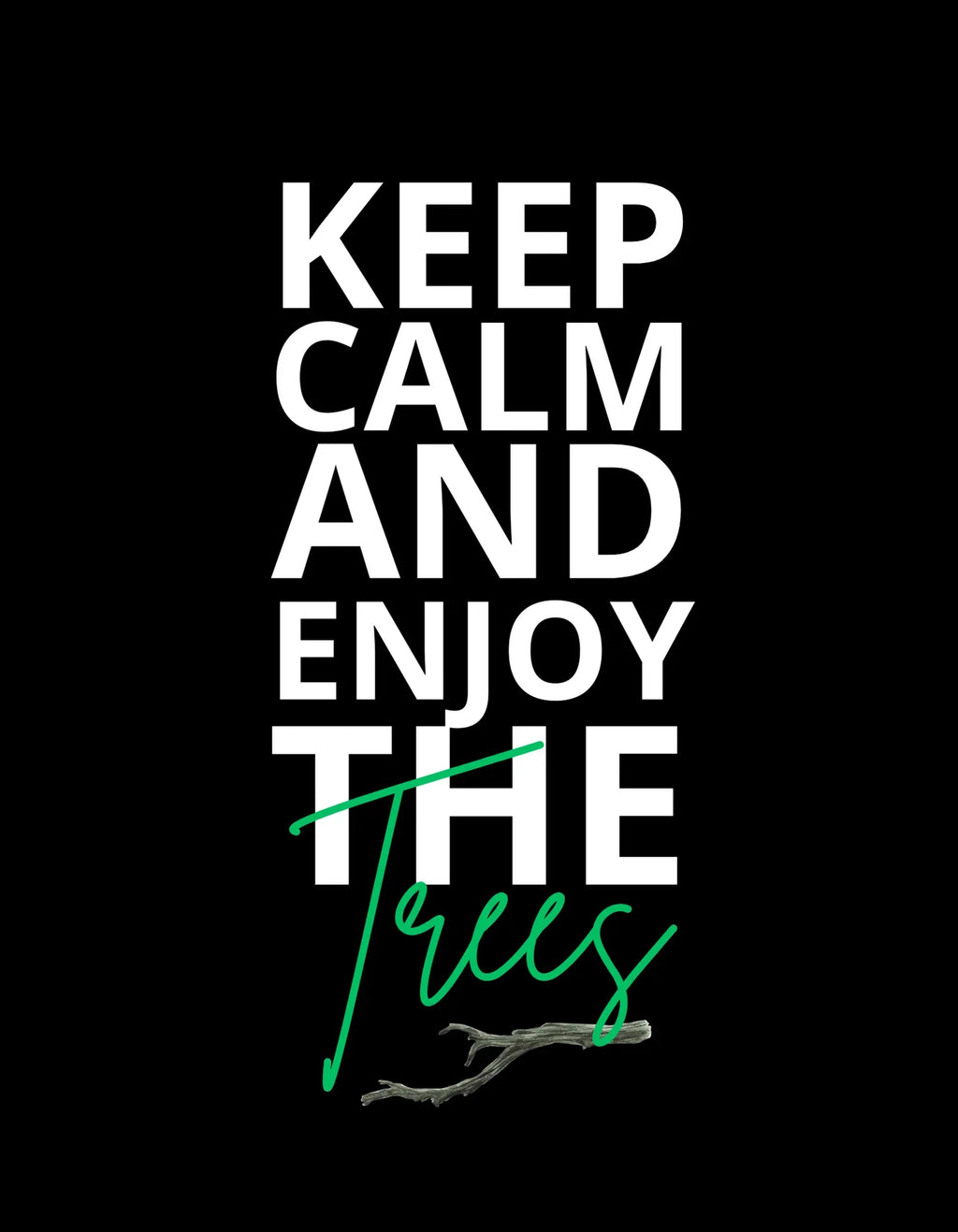 Black sweatshirt graphic: KEEP CALM AND ENJOY THE waves in green script