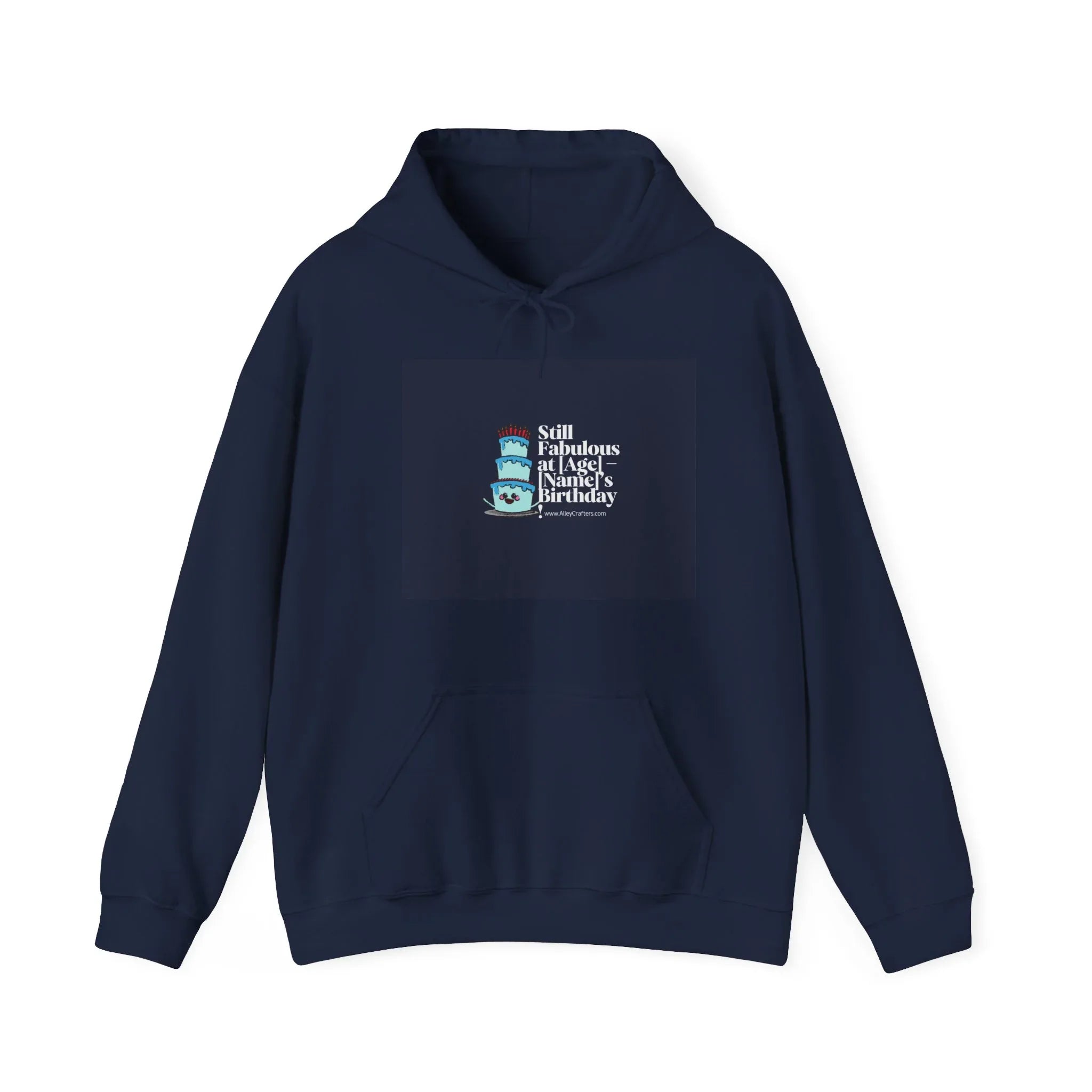 Navy pullover hoodie with small chest birthday graphic print
