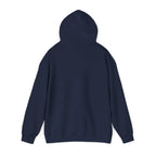 Navy hoodie with hood and long sleeves, plain back view