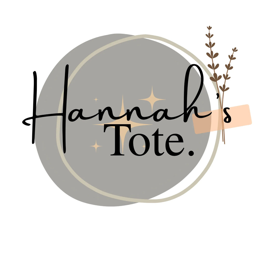 Hannah's Tote logo graphic with grey circle and script text