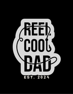 Reel Cool Dad logo graphic on dark shirt with EST. 2024 text below