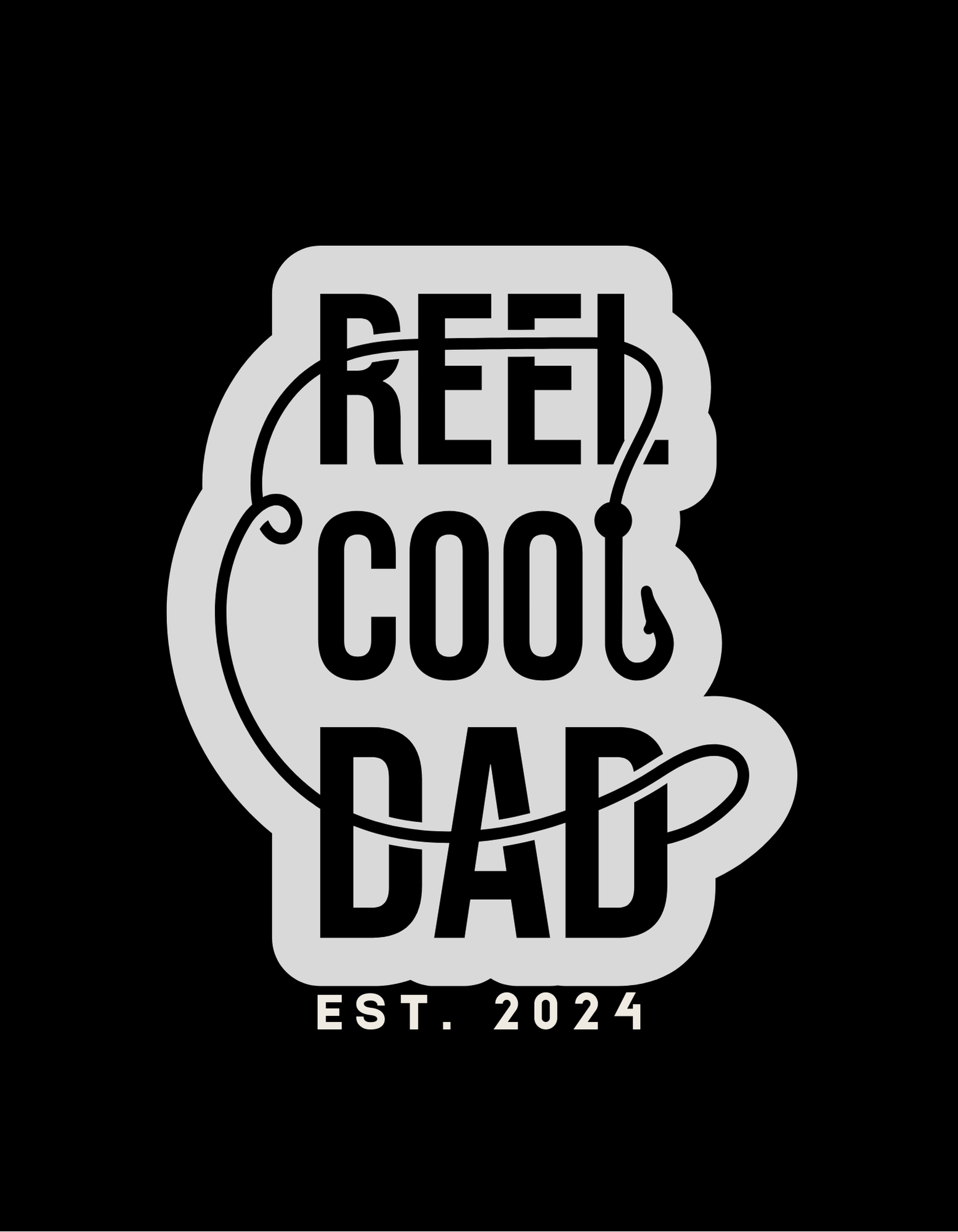 Reel Cool Dad logo graphic on dark shirt with EST. 2024 text below