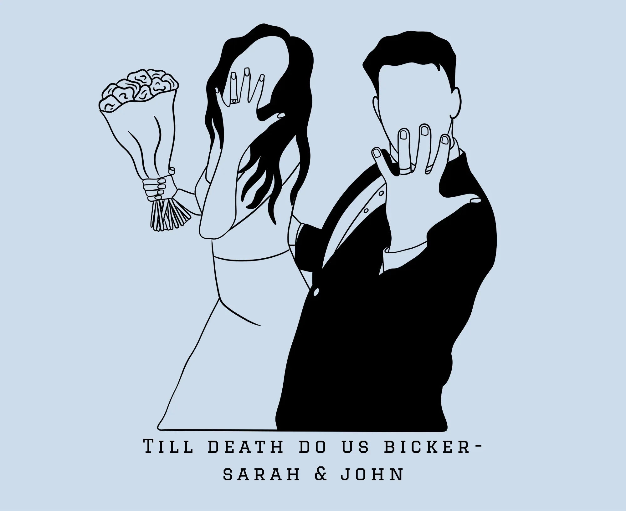 Light-blue hoodie design graphic showing black couple silhouettes and text beneath.