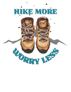 Speckled graphic with 'HIKE MORE' boots and 'WORRY LESS' text