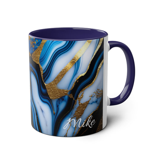 Personalised Marble ink Art Mug (blue,gold)