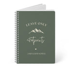 A5 hiking notebook, dark green cover with mountain and footprint lettering