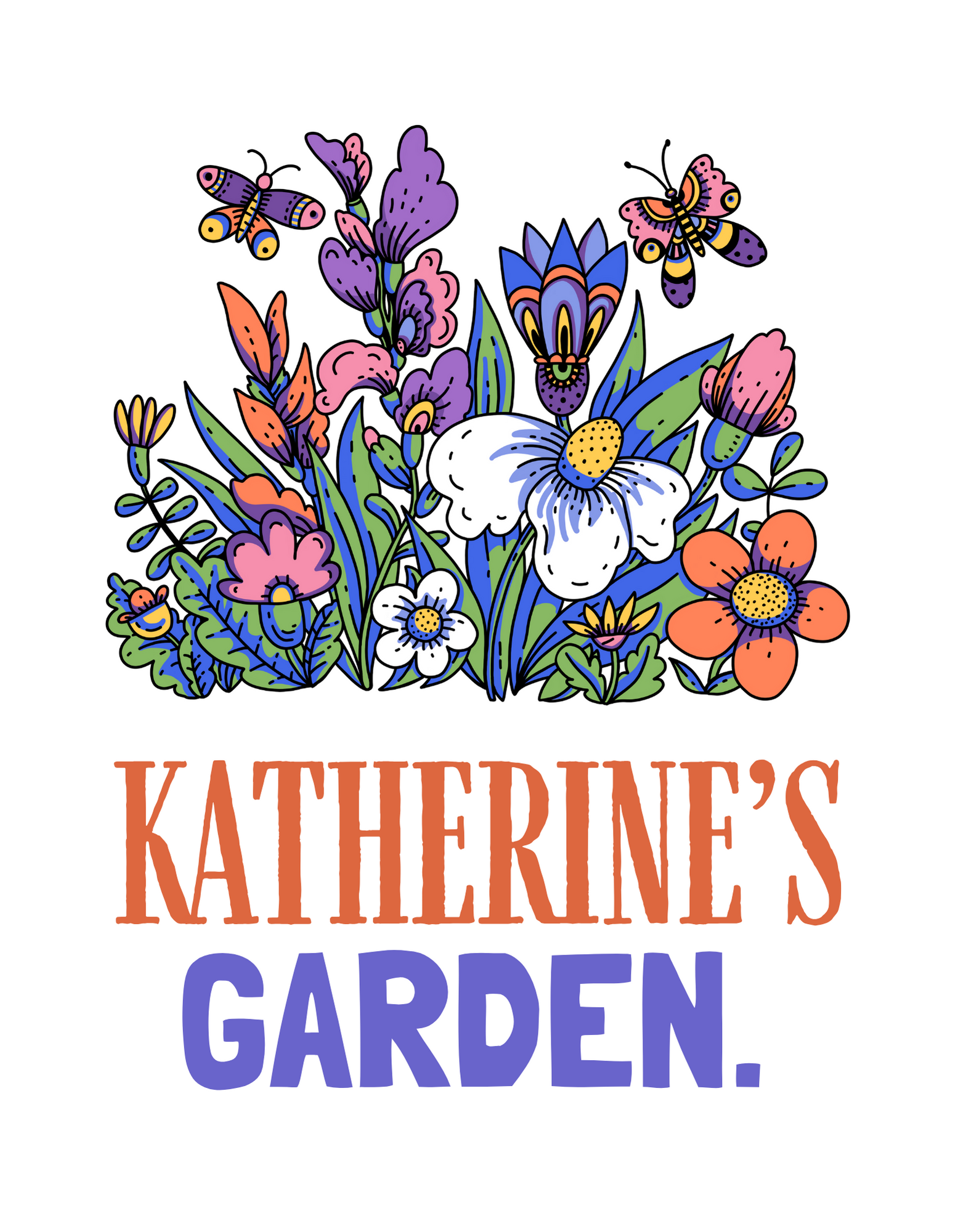 Personalized garden crewneck sweatshirt with floral graphic and “KATHERINE’S GARDEN” text.