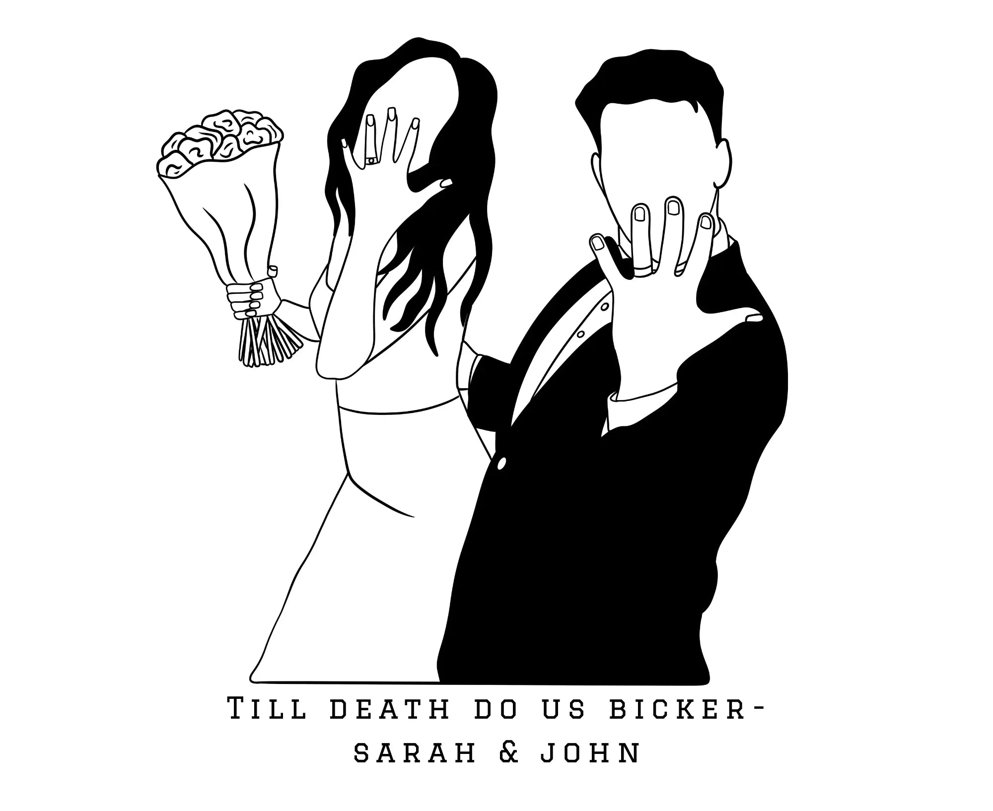 White hoodie design flat lay with black couple graphic and text beneath.