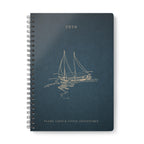 Dark teal A5 spiral notebook cover with sailboat illustration and 2026 text