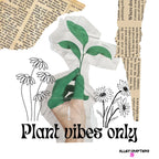 Printed white tote bag featuring green plant leaves, flowers line art, and text