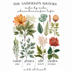 Personalised Sisters Tote Bag — Botanical Family Name, Sisters Names & Birth Months