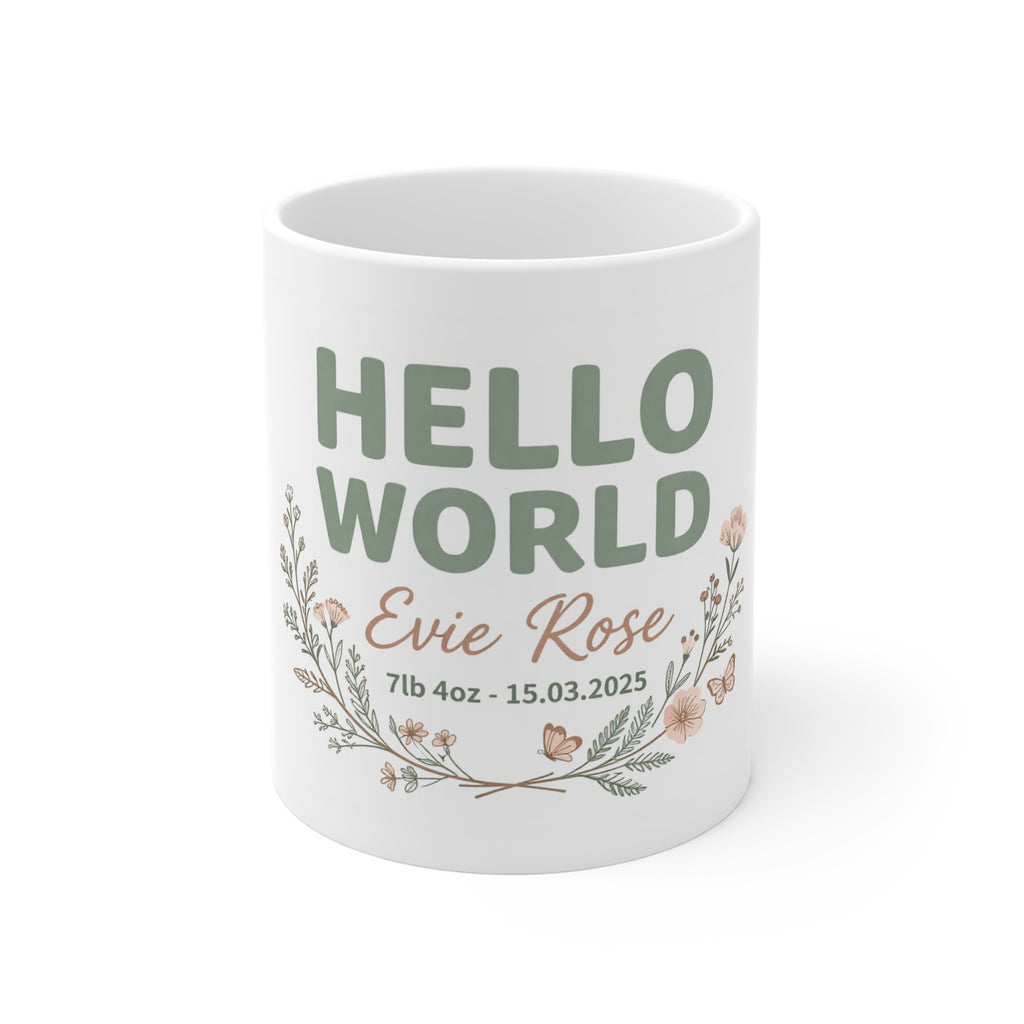 Personalised Hello World Mug | New Baby Gift with Name, Date & Weight UK