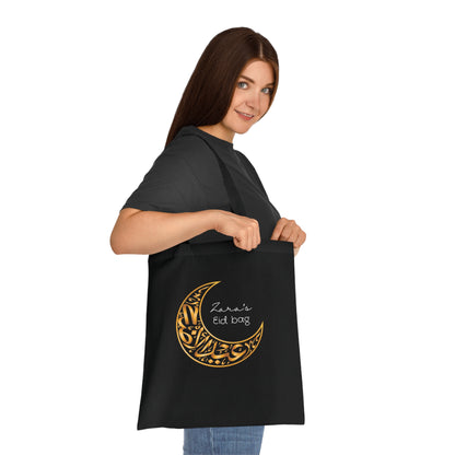 Personalised Eid Tote Bag | Custom Name Gold Crescent Moon Cotton Bag | Islamic Gift