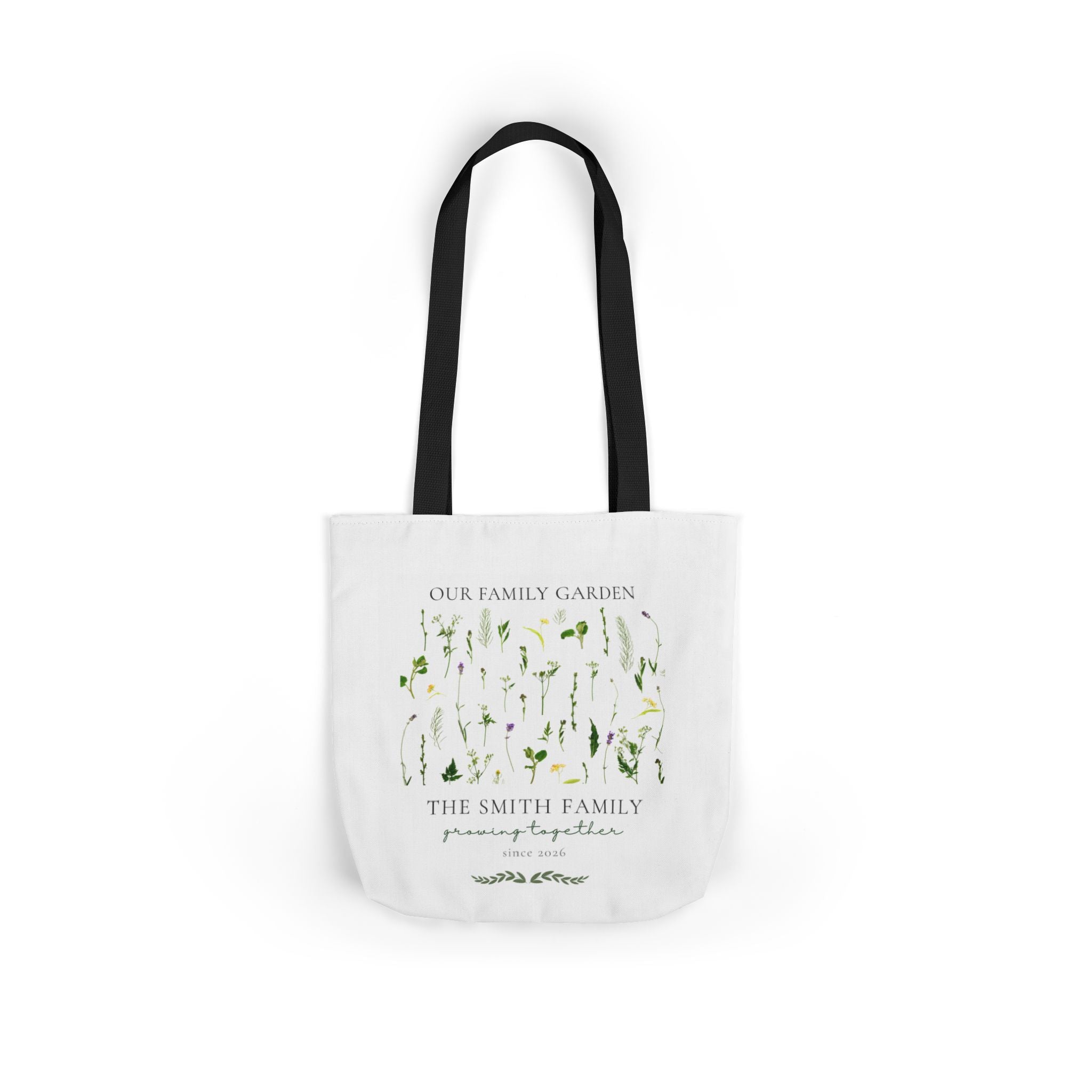 Our Family Garden Personalised Tote Bag — Custom Family Name Floral Canvas Gift